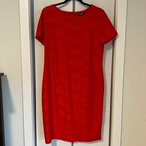 Orange-y red shirt sleeve patterned dress